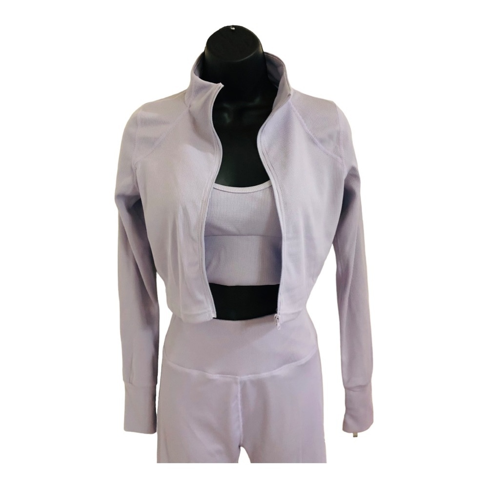 3piece periwinkle crop jacket racerback sports bra leggings‎ active set size S - Picture 9 of 16